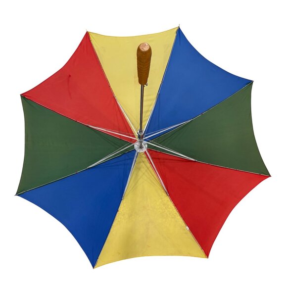 Large Vintage Wooden Handle Rainbow Umbrella - Picture 9 of 16